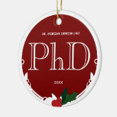 Holly Berry Burgundy White PhD Afstuderen Name Keramisch Ornament (Links)