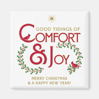Holly Berry Cardinals Comfort Joy Merry Christmas Magneet