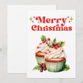 Holly Berry Christmas Cupcake Feestdagenkaart (Voorkant / Achterkant)