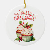 Holly Berry Christmas Cupcake Keramisch Ornament (Voorkant)