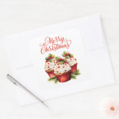 Holly Berry Christmas Cupcake Vierkante Sticker (Envelop)