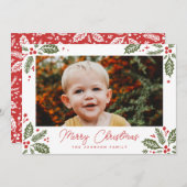 Holly Berry Corners Foto Feestdagenkaart (Voorkant / Achterkant)