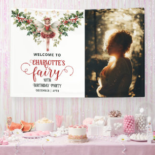 Holly Berry December Geboorte Bloem Fairy Verjaard Spandoek