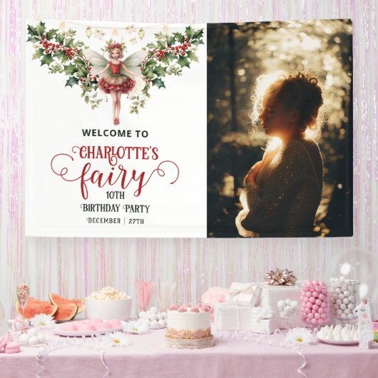 Holly Berry December Geboorte Bloem Fairy Verjaard Spandoek (Feest)