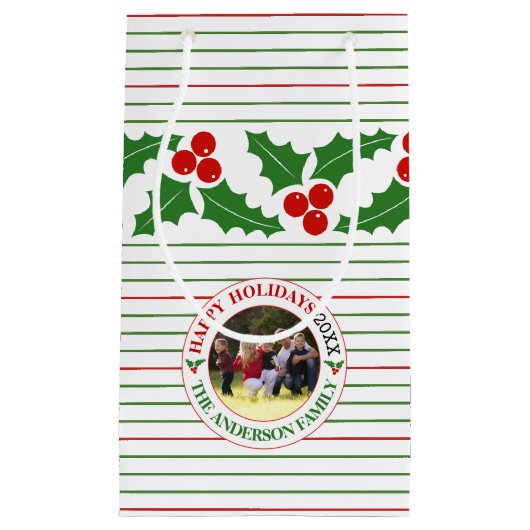Holly berry garland red, groene strepen kerst klein cadeauzakje (Voorkant)