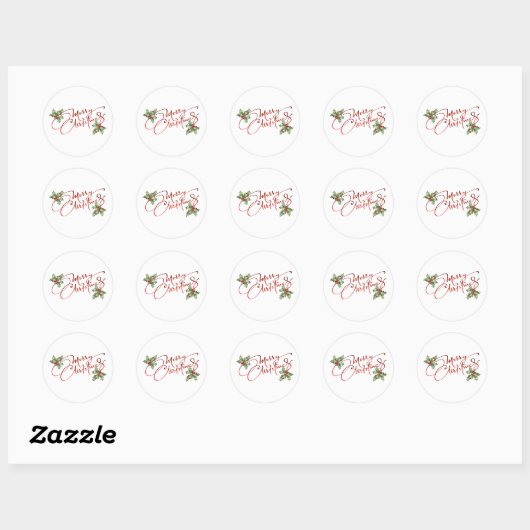 Holly Berry Gradient Red Script Merry Christmas Ronde Sticker (Vel)