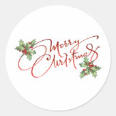 Holly Berry Gradient Red Script Merry Christmas Ronde Sticker (Voorkant)
