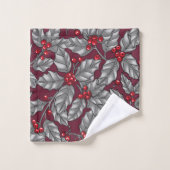 Holly berry, gray leaves on dark red (Gant de toilette)