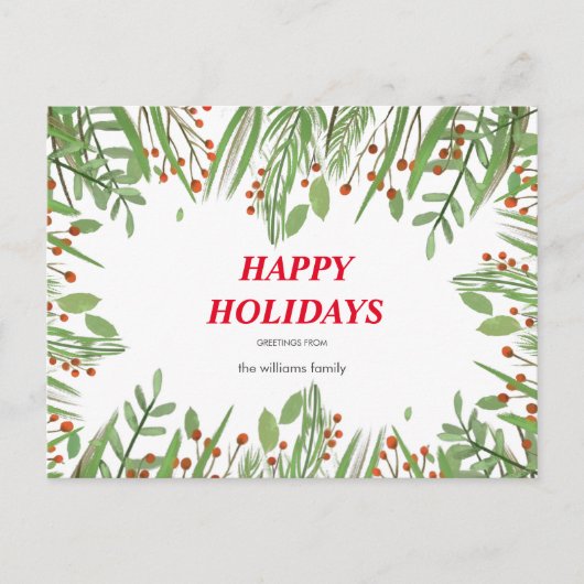 Holly Berry Greenery Holiday Briefkaart (Voorkant)