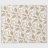 Holly Berry Hand Drawn Illustration Pattern Golden Cadeaupapier (Vlak)