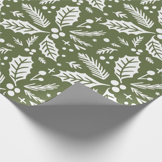 Holly Berry Hand Drawn Illustration Pattern Green Cadeaupapier (Hoek)