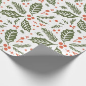Holly Berry Hand Drawn Illustration Pattern Green Cadeaupapier (Hoek)