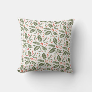 Holly Berry Hand Drawn Illustration Pattern Green Kussen