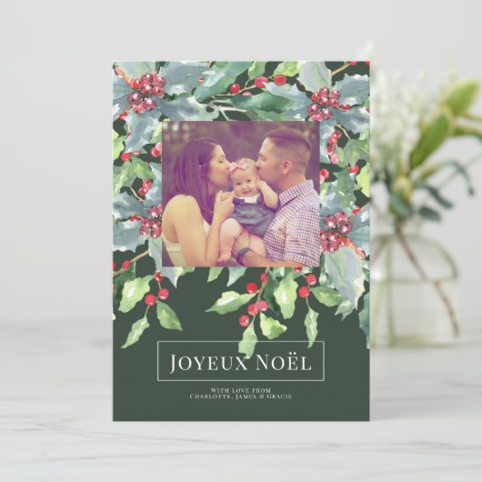 Holly Berry Joyeux Noël Elégante carte de Noël (Debout devant)