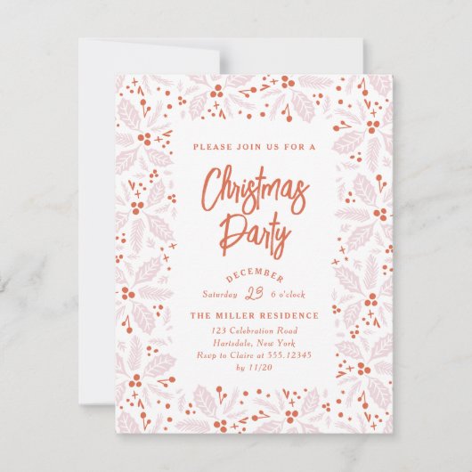  Holly Berry kerstparty roze en rood Kaart (Voorkant)