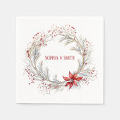 Holly Berry Krans Kerstbruiloft Servet (Voorkant)