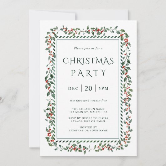 Holly Berry Lijst kerstfeest uitnodiging (Voorkant)