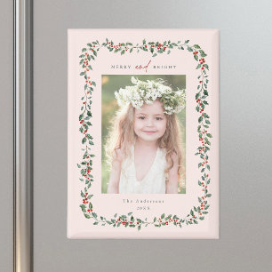 Holly Berry Lijst Merry & Bright Photo Blush Pink Magneet