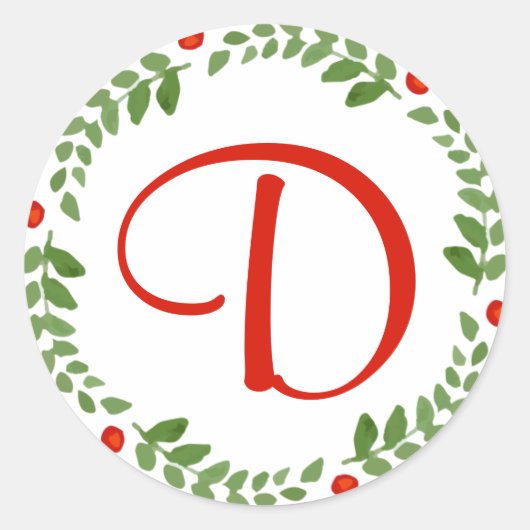 Holly Berry Mistletoe Wreath Monogram Sticker 1 (Voorkant)