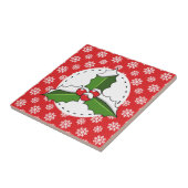 Holly Berry on Red White Snowflakes Pattern Tegeltje (Zijkant)