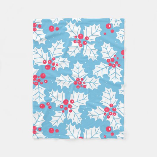 Holly berry op blauw fleece deken (Voorkant)