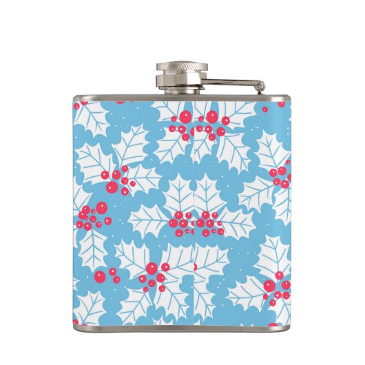 Holly berry op blauw heupfles (Achterkant)