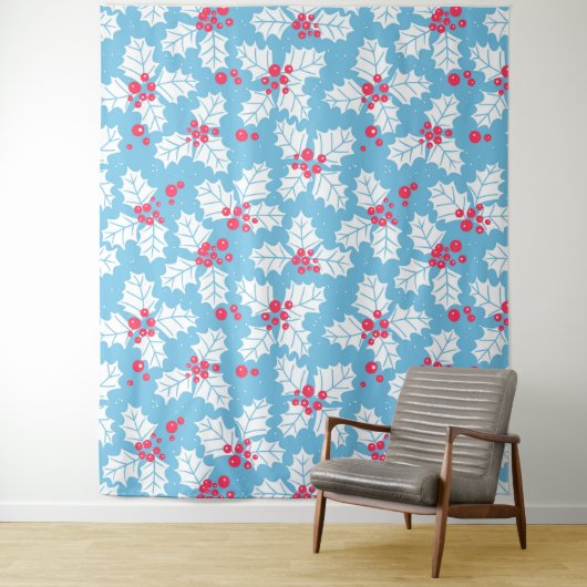 Holly berry op blauw wandkleed (In situ)