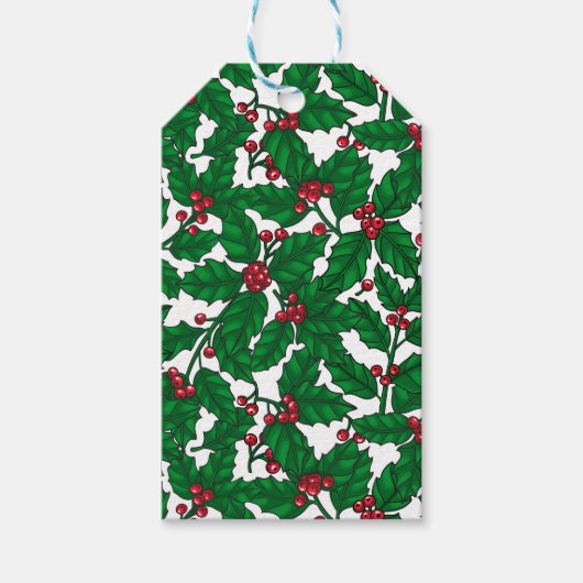 Holly berry op wit cadeaulabel (Voorkant)