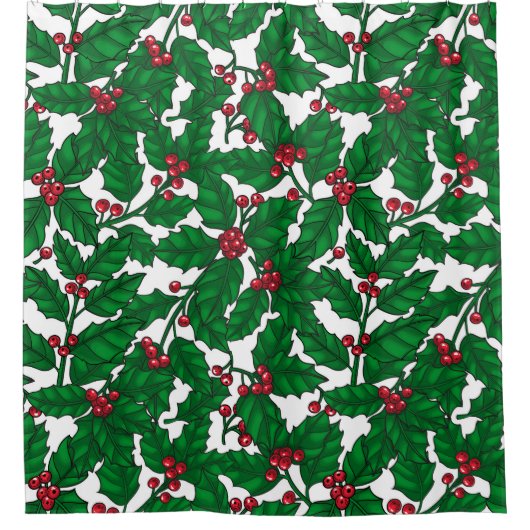 Holly berry op wit douchegordijn (Voorkant)