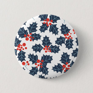 Holly berry op wit ronde button 5,7 cm