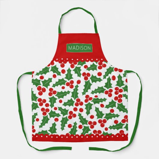 Holly berry patroon scalloped grenst Kerstmis Schort (Voorkant)