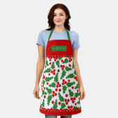 Holly berry patroon scalloped grenst Kerstmis Schort (Gedragen)