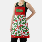 Holly berry patroon scalloped grenst Kerstmis Schort (Insitu)