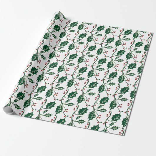 Holly Berry Pattern Cadeaupapier (Uitgerold)