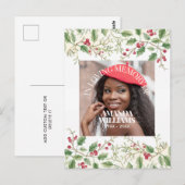 Holly Berry Personalized Photo Memorial Christmas Briefkaart (Voorkant / Achterkant)