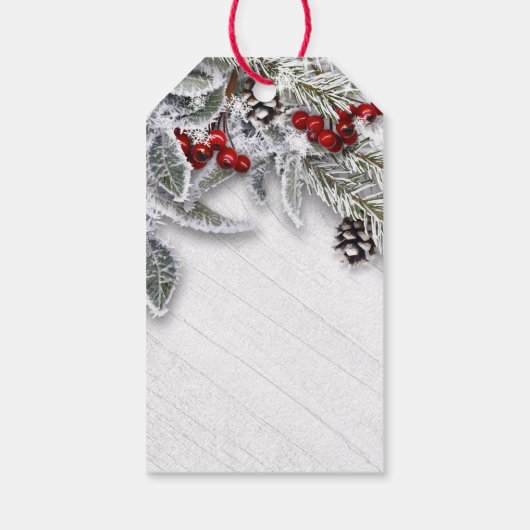 Holly Berry Pine Branch Rustieke Kerstvakantie Cadeaulabel (Achterkant)