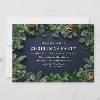 Holly Berry Pine Cones Branch Kerstparty Kaart