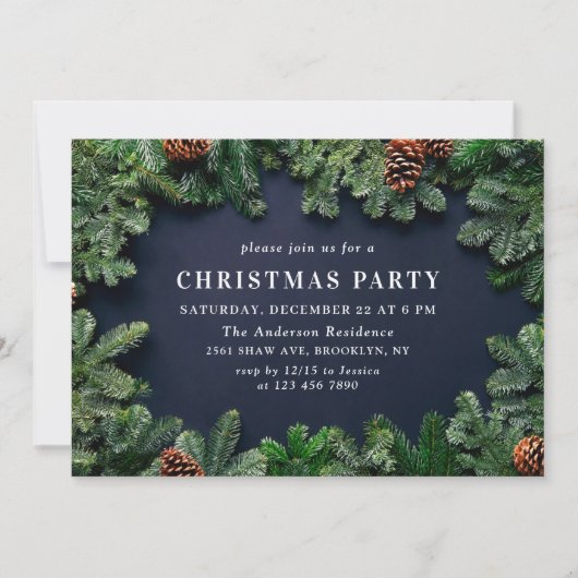Holly Berry Pine Cones Branch Kerstparty Kaart (Voorkant)