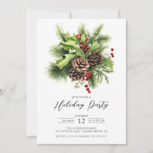 Holly Berry Pine Vakantie Party Kaart (Voorkant)