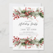 Holly Berry Pine Vakantie Party Kaart (Voorkant)