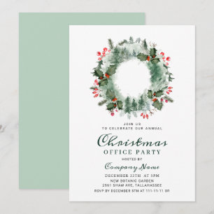 Holly Berry Pine Wreath Corporate Kerstparty Kaart