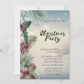 Holly Berry Pinecones Snow Company Kerstparty Kaart (Voorkant)