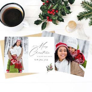 Holly Berry Simple Elegant Merry Christmas 2 Foto Kaart