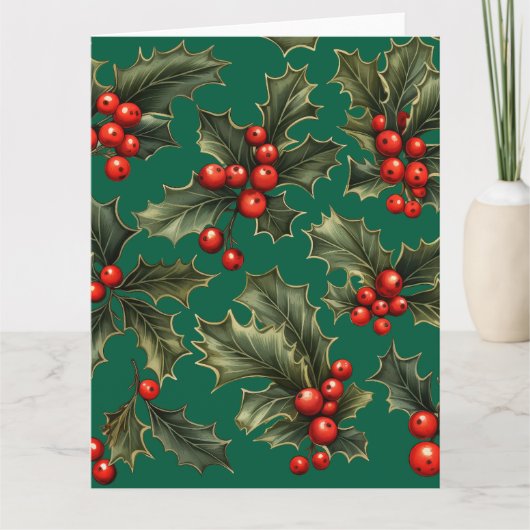 Holly & Berry Sprigs Kerstkaart Kaart (Voorkant)