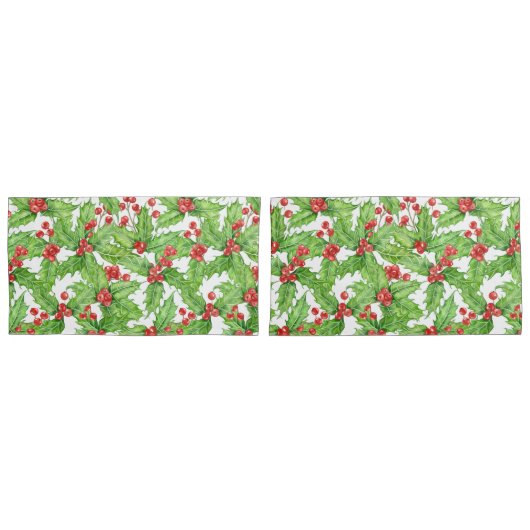 Holly berry waterverf kerst patroon kussensloop (Voorkant-Set)