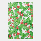 Holly berry waterverf kerst patroon theedoek (Verticaal)