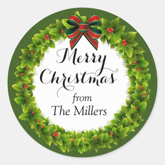 Holly Berry Wreath Custom Christmas Ronde Sticker (Voorkant)