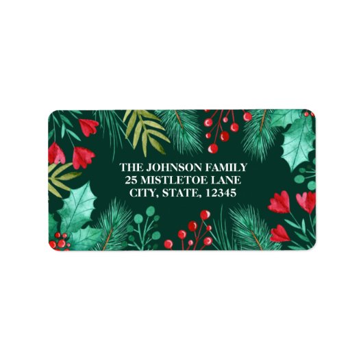 Holly, bessen en groene bladeren Waterverf Etiket (Voorkant)
