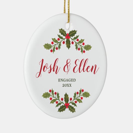 Holly Bessen Groene Personalized Verlovings Keramisch Ornament (Rechts)