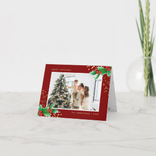 Holly bessen rood goud familie foto Kerstmis Feestdagen Kaart